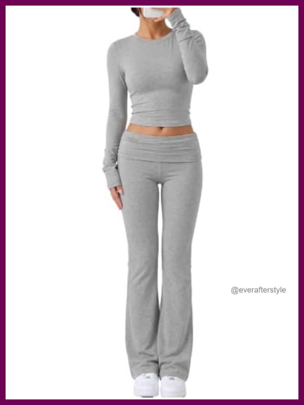 Women's 2 Piece Lounge Set Long Sleeve Crop Top Flare Pants Slim Fit